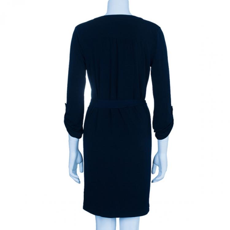 Pre Owned MICHAEL Michael Kors Navy Drawstring Detail Dress S