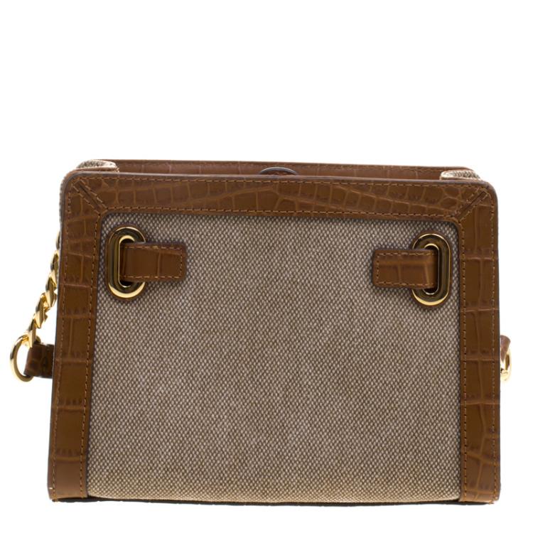 Pre Owned Michael Michael Kors Brown Canvas and Leather Studded Hamilton Crossbody Bag