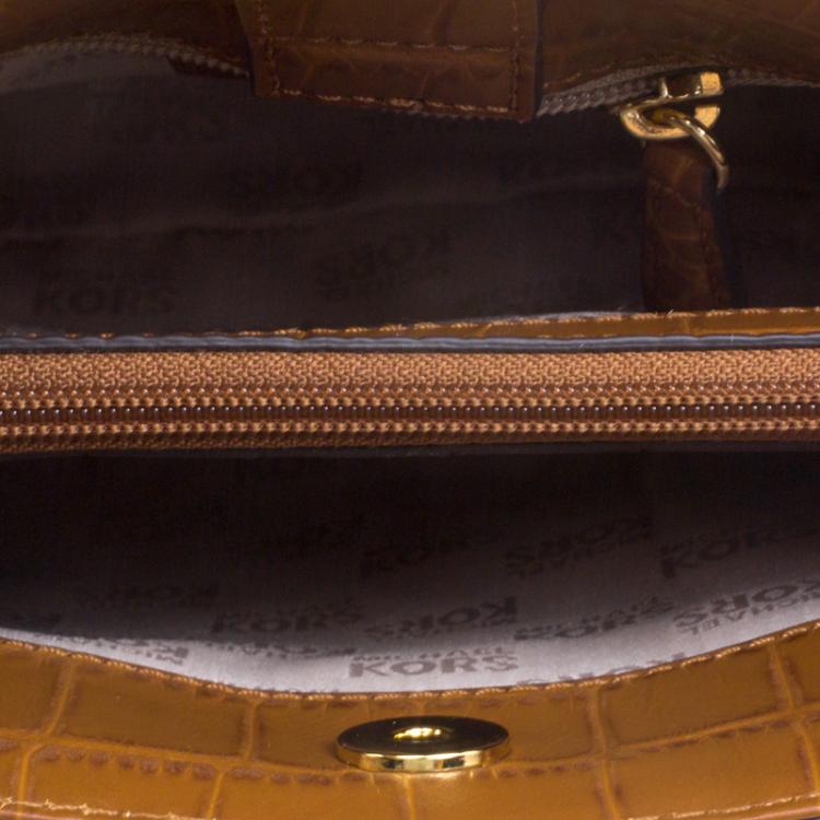 Pre Owned Michael Michael Kors Brown Canvas and Leather Studded Hamilton Crossbody Bag