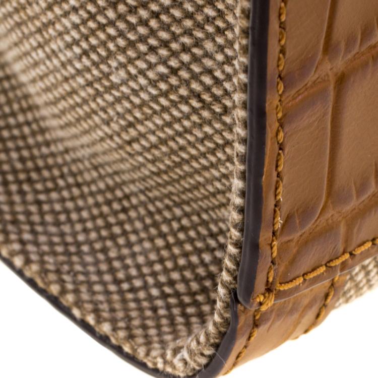 Pre Owned Michael Michael Kors Brown Canvas and Leather Studded Hamilton Crossbody Bag