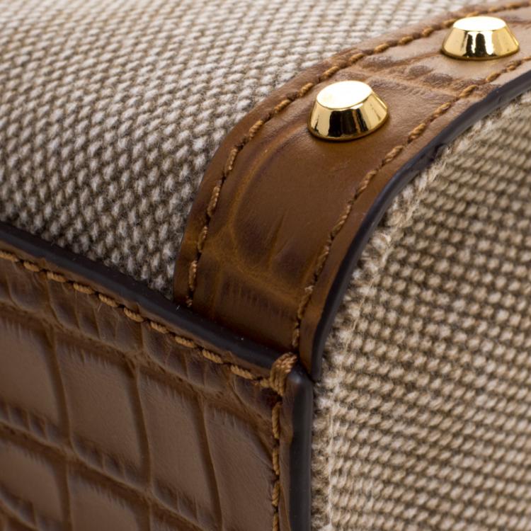 Pre Owned Michael Michael Kors Brown Canvas and Leather Studded Hamilton Crossbody Bag