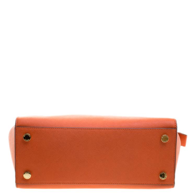 Pre Owned Michael Michael Kors Orange Saffiano Leather Medium Selma Tote