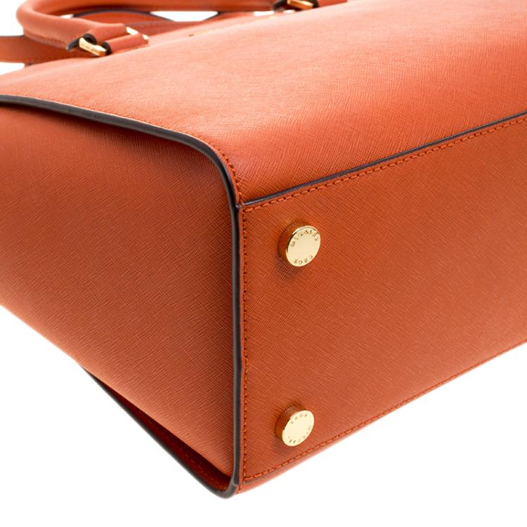 Pre Owned Michael Michael Kors Orange Saffiano Leather Medium Selma Tote