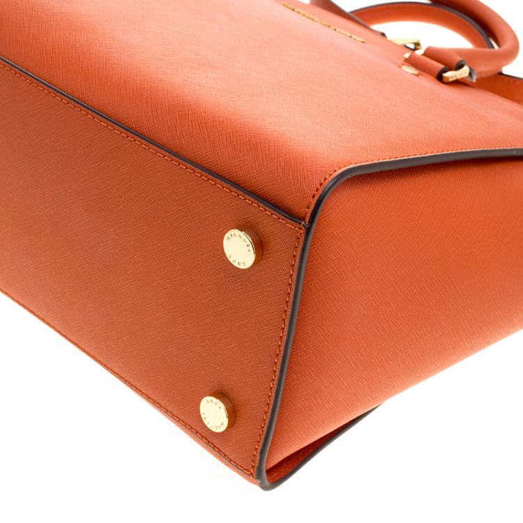 Pre Owned Michael Michael Kors Orange Saffiano Leather Medium Selma Tote