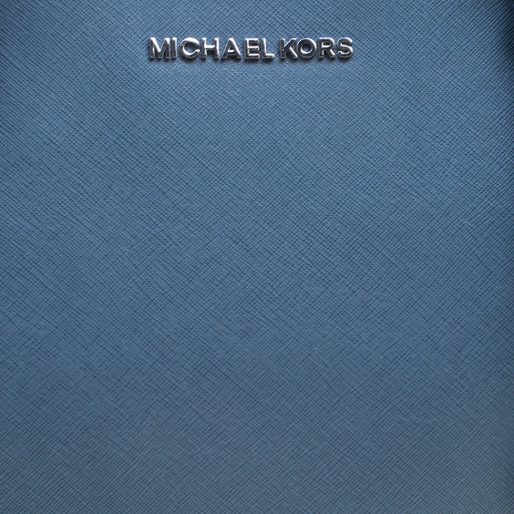 Pre Owned Michael Michael Kors Blue Saffiano Leather Jet Set Top Zip Tote