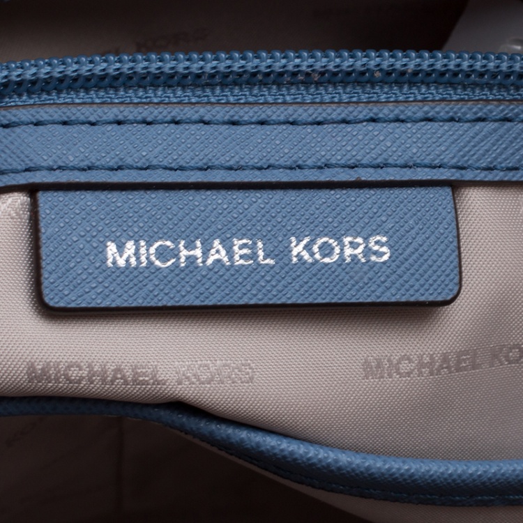 Pre Owned Michael Michael Kors Blue Saffiano Leather Jet Set Top Zip Tote
