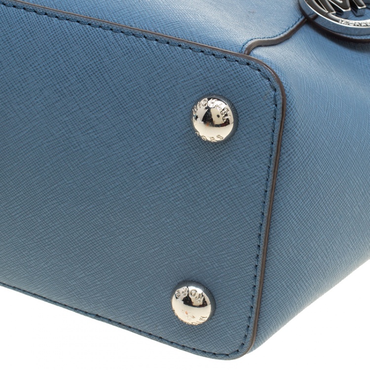 Pre Owned Michael Michael Kors Blue Saffiano Leather Jet Set Top Zip Tote
