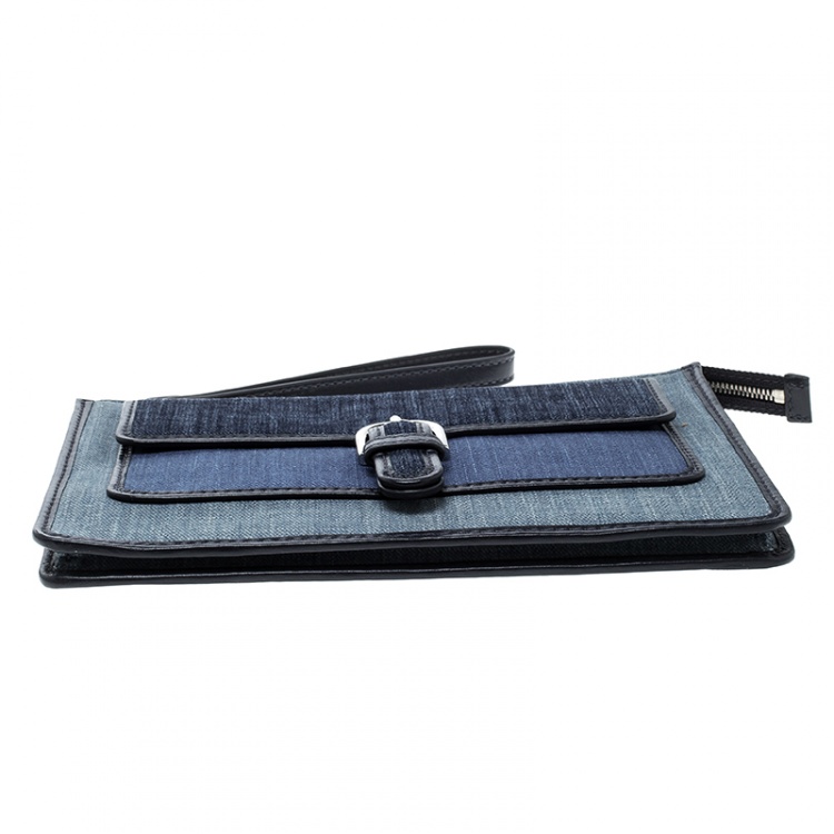 Pre Owned Michael Michael Kors Blue Denim and Leather Medium Cooper Wristlet 