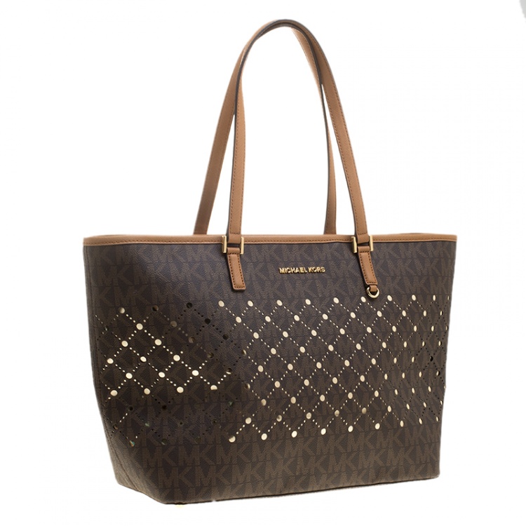 Pre Owned Michael Michael Kors Brown Signature Coated Canvas Tote