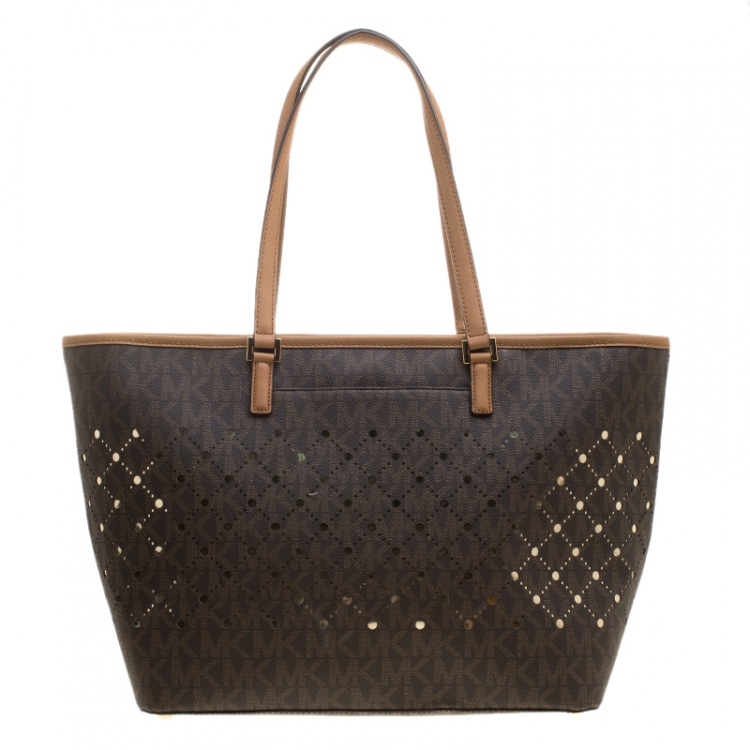 Pre Owned Michael Michael Kors Brown Signature Coated Canvas Tote