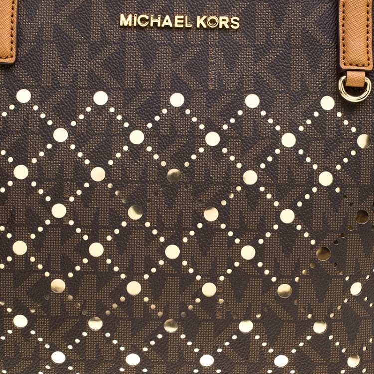 Pre Owned Michael Michael Kors Brown Signature Coated Canvas Tote