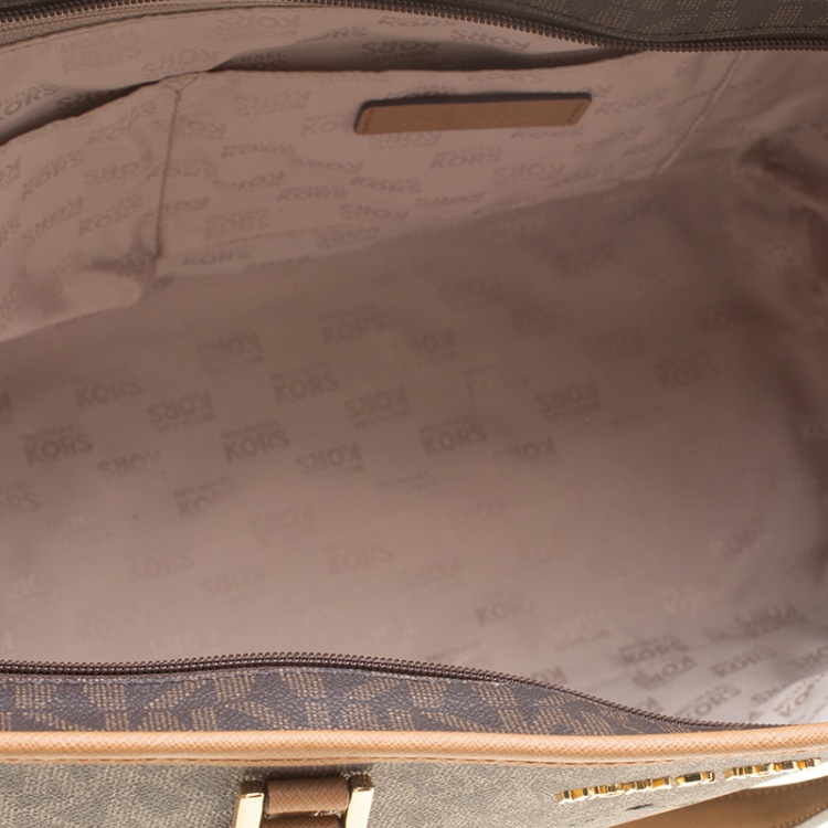 Pre Owned Michael Michael Kors Brown Signature Coated Canvas Tote