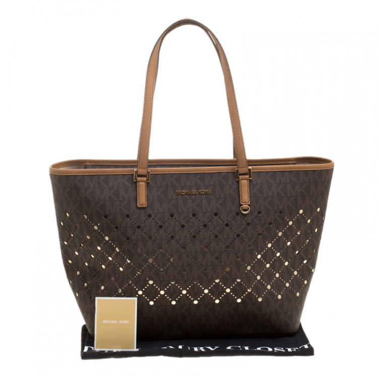 Pre Owned Michael Michael Kors Brown Signature Coated Canvas Tote