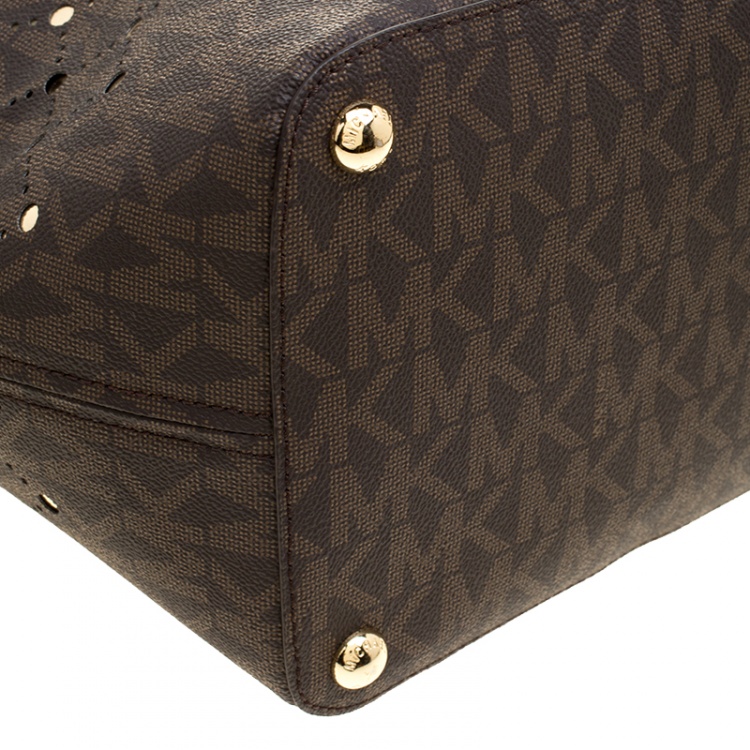 Pre Owned Michael Michael Kors Brown Signature Coated Canvas Tote
