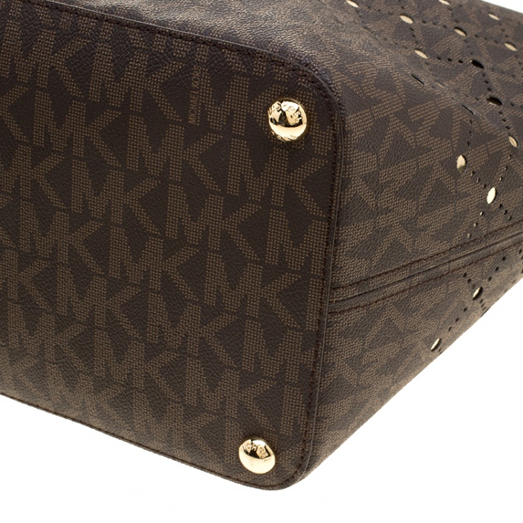 Pre Owned Michael Michael Kors Brown Signature Coated Canvas Tote