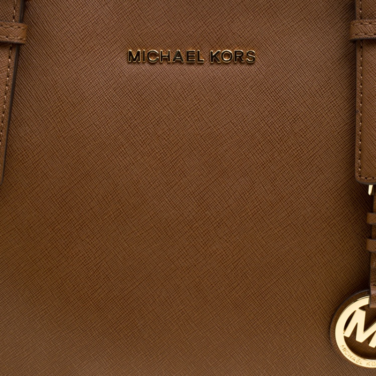 Pre Owned Michael Michael Kors Brown Saffiano Leather Top-zip Jet Set Tote