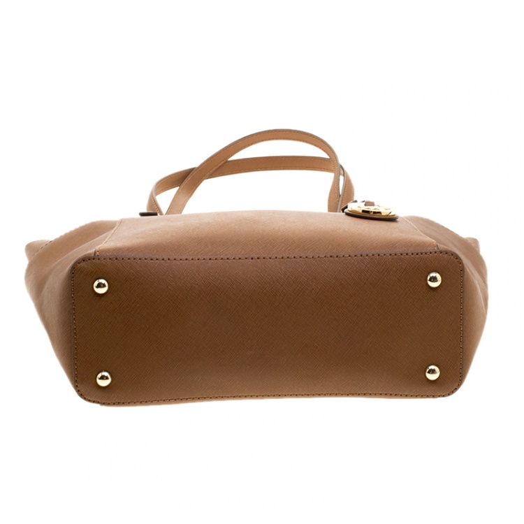Pre Owned Michael Michael Kors Brown Saffiano Leather Top-zip Jet Set Tote
