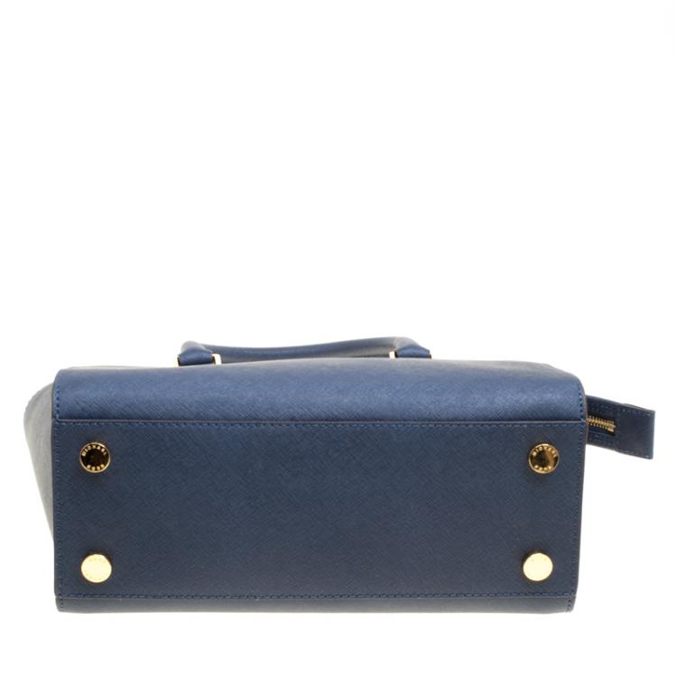 Pre Owned Michael Michael Kors Navy Blue Leather  Medium Selma Top Zip Satchel 