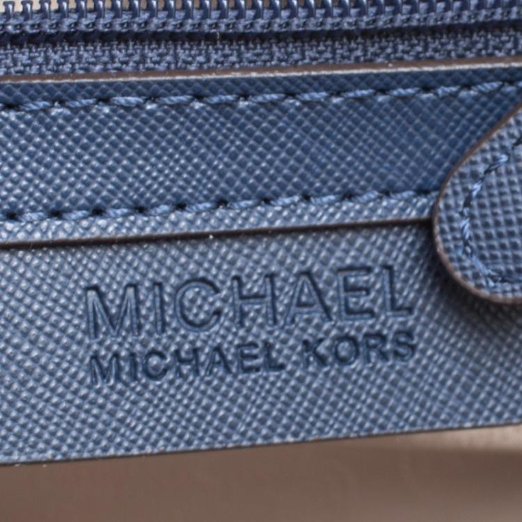 Pre Owned Michael Michael Kors Navy Blue Leather  Medium Selma Top Zip Satchel 
