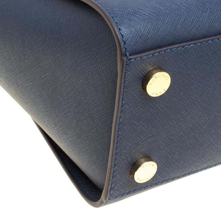 Pre Owned Michael Michael Kors Navy Blue Leather  Medium Selma Top Zip Satchel 