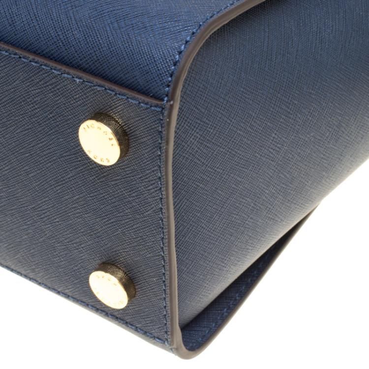 Pre Owned Michael Michael Kors Navy Blue Leather  Medium Selma Top Zip Satchel 