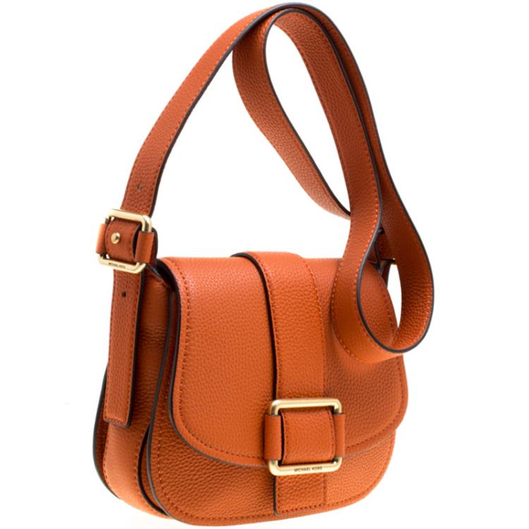 Pre Owned Michael Michael Kors Orange Leather Medium Maxine Saddle Crossbody Bag
