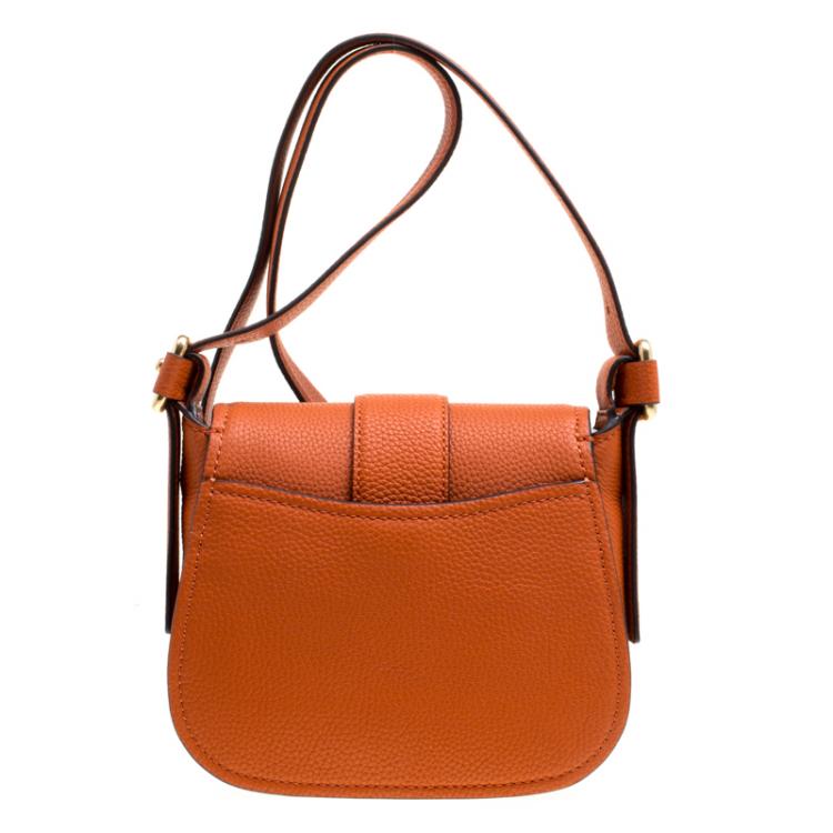 Pre Owned Michael Michael Kors Orange Leather Medium Maxine Saddle Crossbody Bag