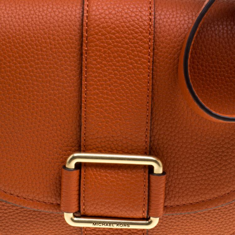 Pre Owned Michael Michael Kors Orange Leather Medium Maxine Saddle Crossbody Bag