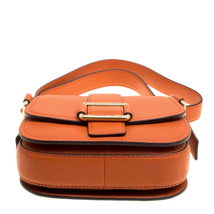 Pre Owned Michael Michael Kors Orange Leather Medium Maxine Saddle Crossbody Bag