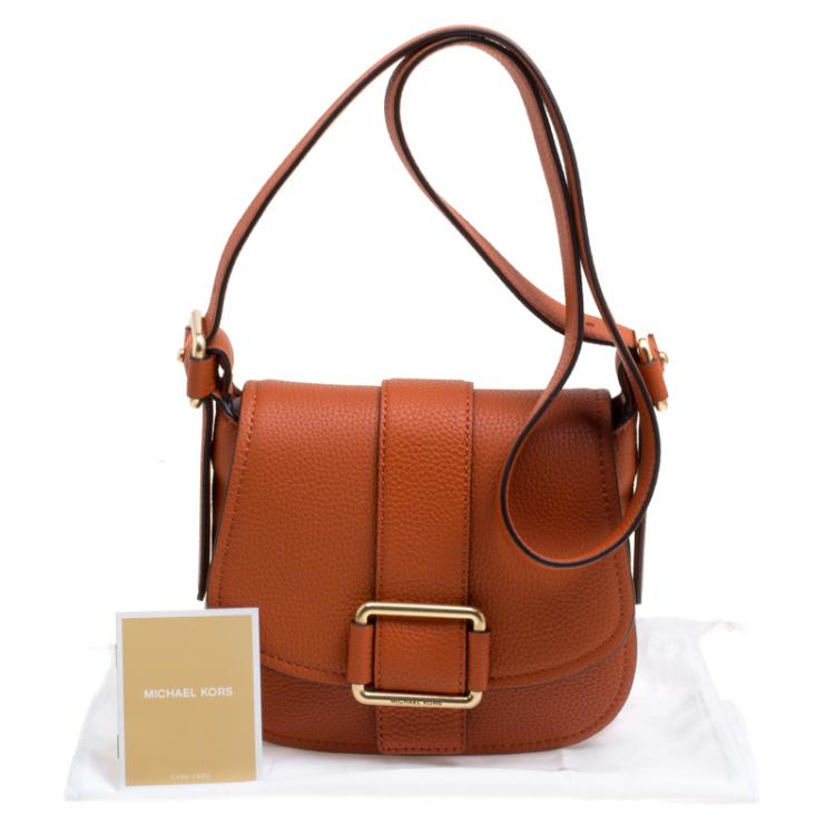 Pre Owned Michael Michael Kors Orange Leather Medium Maxine Saddle Crossbody Bag