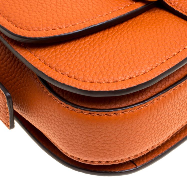 Pre Owned Michael Michael Kors Orange Leather Medium Maxine Saddle Crossbody Bag