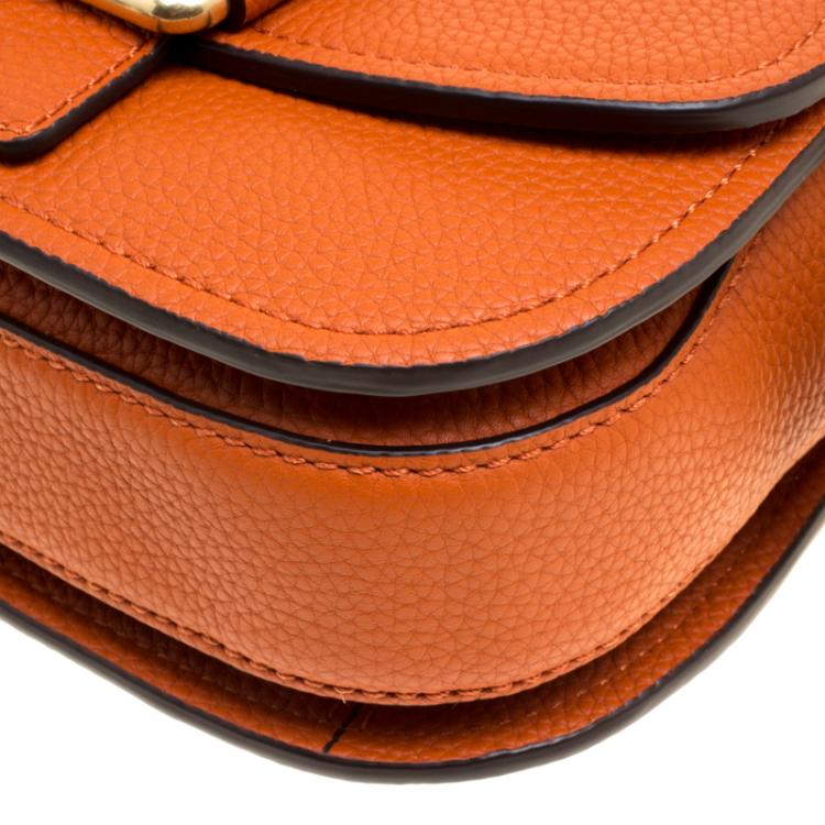 Pre Owned Michael Michael Kors Orange Leather Medium Maxine Saddle Crossbody Bag
