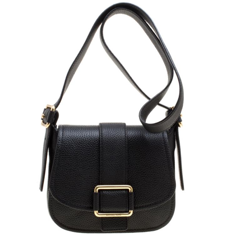 Pre Owned Michael Michael Kors Black Leather Medium Maxine Saddle Crossbody Bag