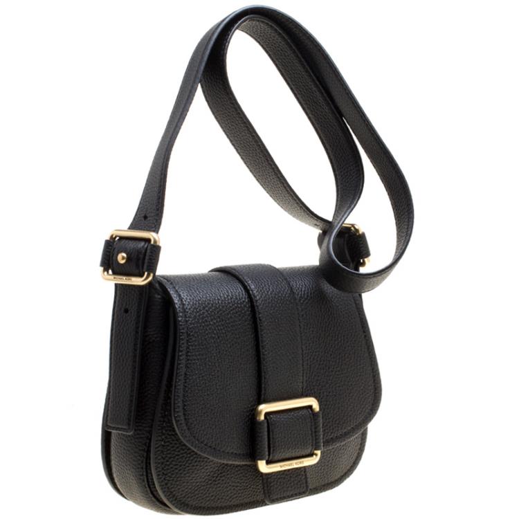 Pre Owned Michael Michael Kors Black Leather Medium Maxine Saddle Crossbody Bag