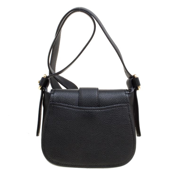 Pre Owned Michael Michael Kors Black Leather Medium Maxine Saddle Crossbody Bag