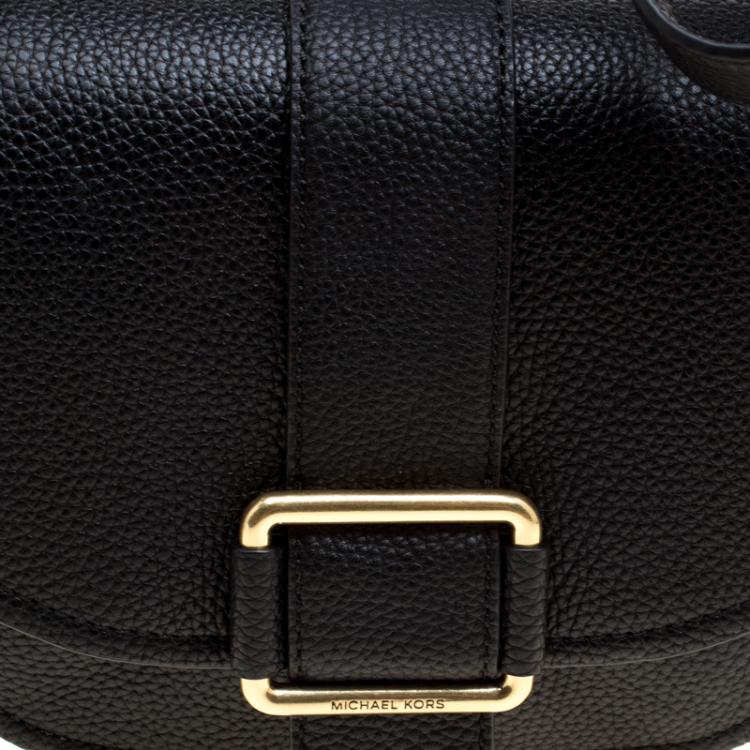 Pre Owned Michael Michael Kors Black Leather Medium Maxine Saddle Crossbody Bag