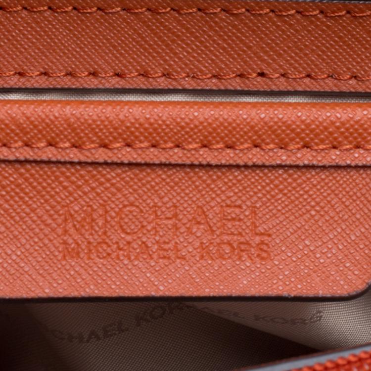 Pre Owned Michael Michael Kors Orange Leather Medium Jet Set Travel Chain Tote