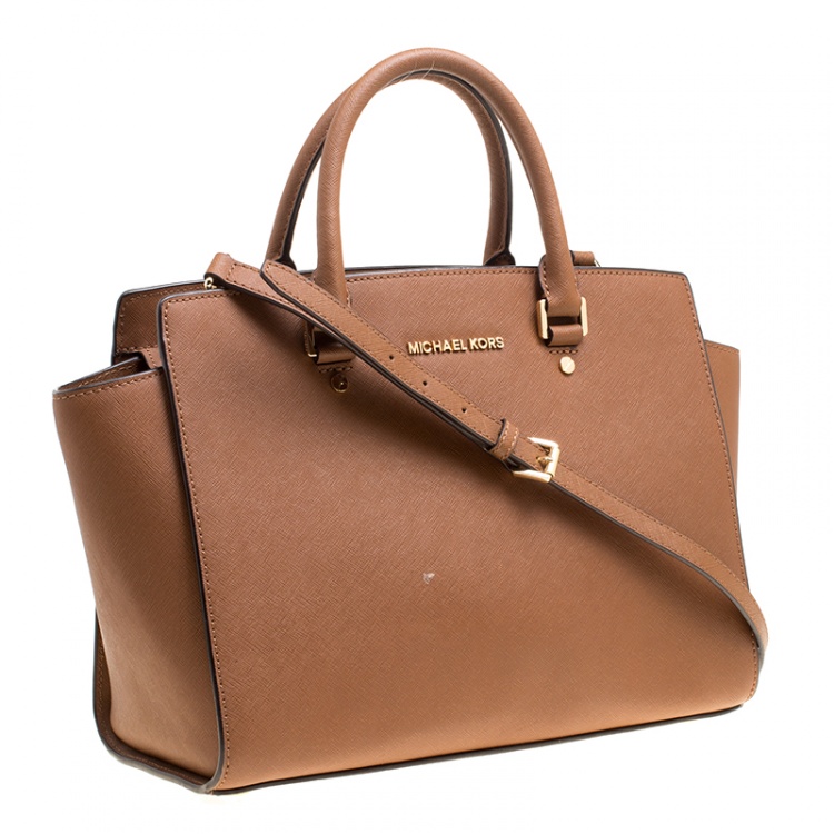 Pre Owned Michael Michael Kors Brown Saffiano Leather Medium Selma Tote