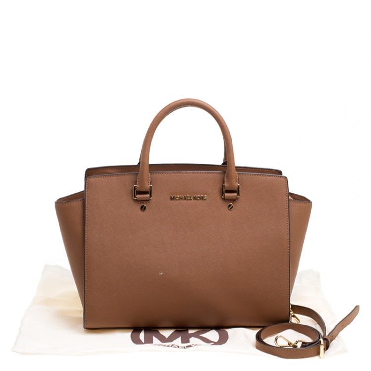 Pre Owned Michael Michael Kors Brown Saffiano Leather Medium Selma Tote