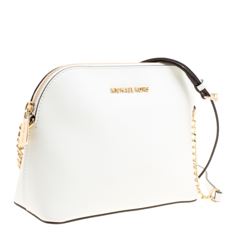 Pre Owned MICHAEL Michael Kors White Leather Cindy Crossbody Bag