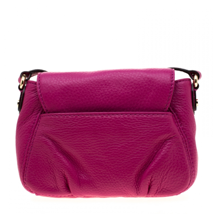 Pre Owned Michael Kors Fuschia Leather Jestset Flap Crossbody Bag