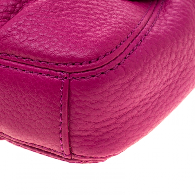 Pre Owned Michael Kors Fuschia Leather Jestset Flap Crossbody Bag
