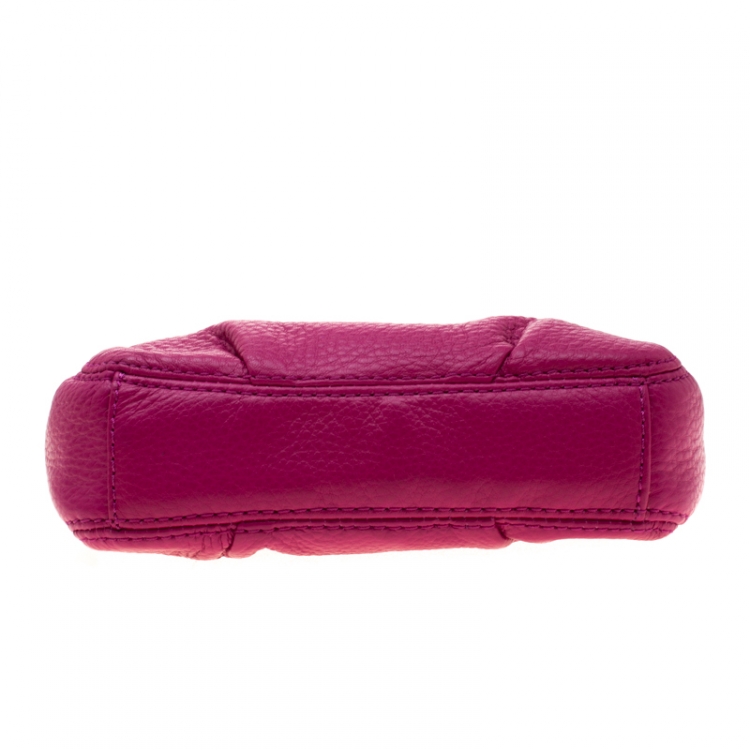 Pre Owned Michael Kors Fuschia Leather Jestset Flap Crossbody Bag