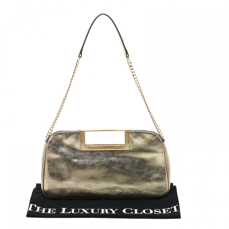 Pre Owned MICHAEL Michael Kors Gold Metallic Berkley Clutch