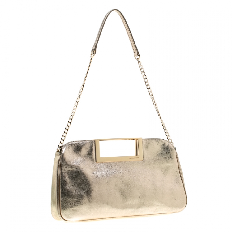 Pre Owned MICHAEL Michael Kors Gold Metallic Berkley Clutch