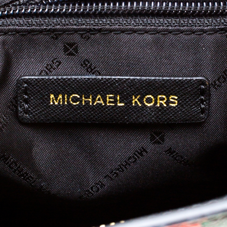 Pre Owned MICHAEL Michael Kors Black/Red MK Rose Leather Medium Selma Tote
