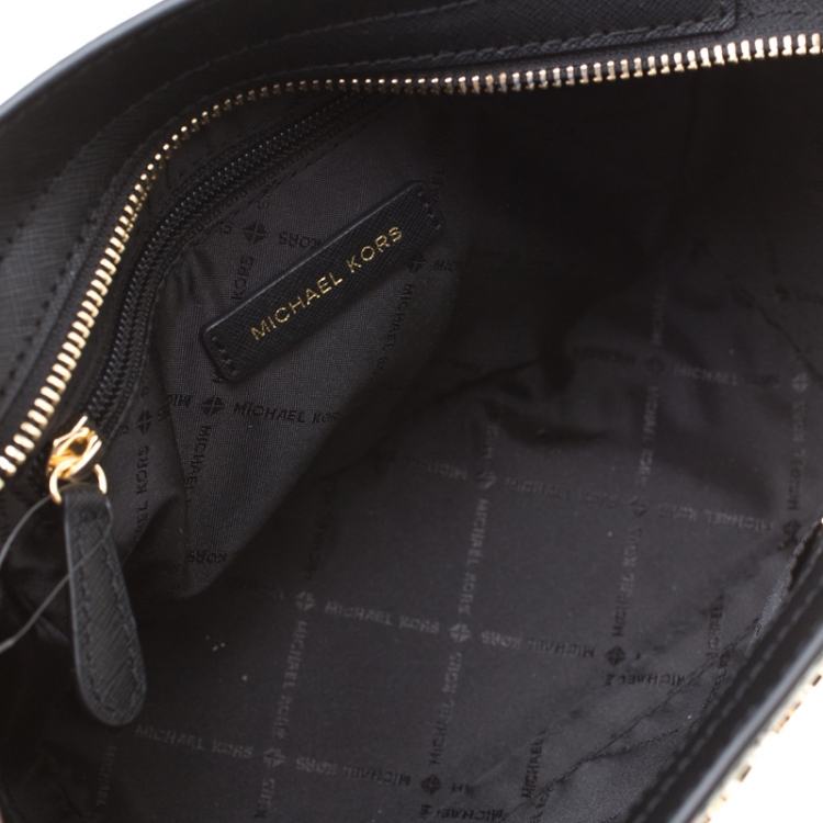 Pre Owned MICHAEL Michael Kors Black/Red Rose Printed Signature Leather Medium Selma Crossbody Bag 
