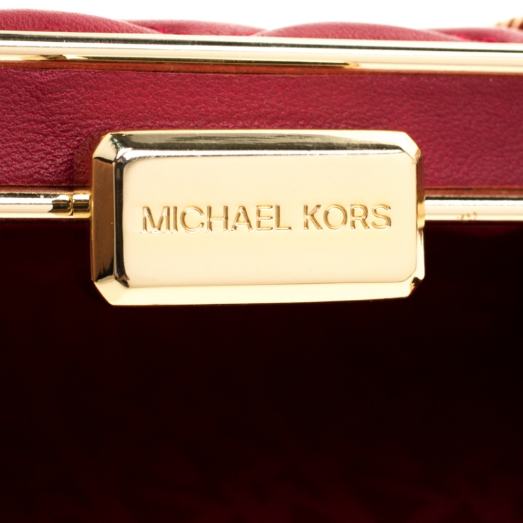 Pre Owned Michael Kors Red Quilted Leather Elsie Box Chain Clutch