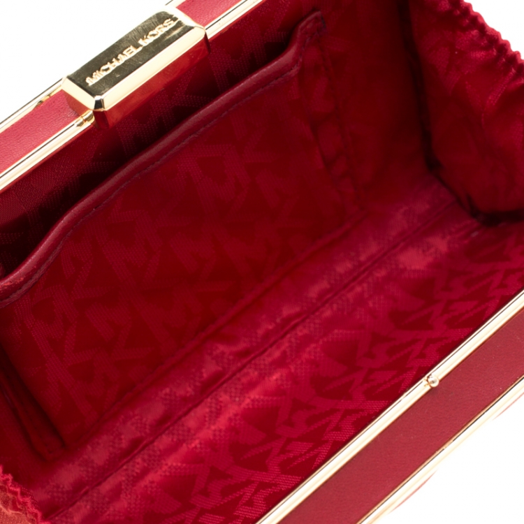 Pre Owned Michael Kors Red Quilted Leather Elsie Box Chain Clutch