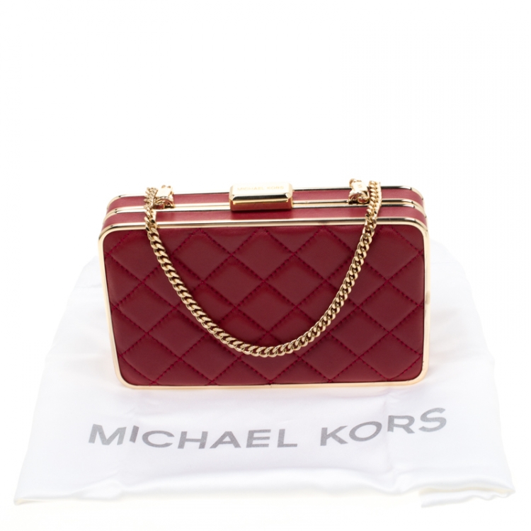 Pre Owned Michael Kors Red Quilted Leather Elsie Box Chain Clutch